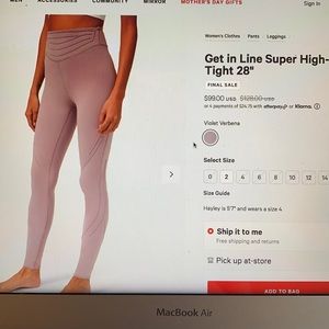 Lululemon SHR tight 28”